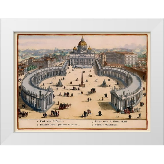 Visscher 18x14 White Modern Wood Framed Museum Art Print Titled - Panoramic Italy Vatican City - Visscher 1681