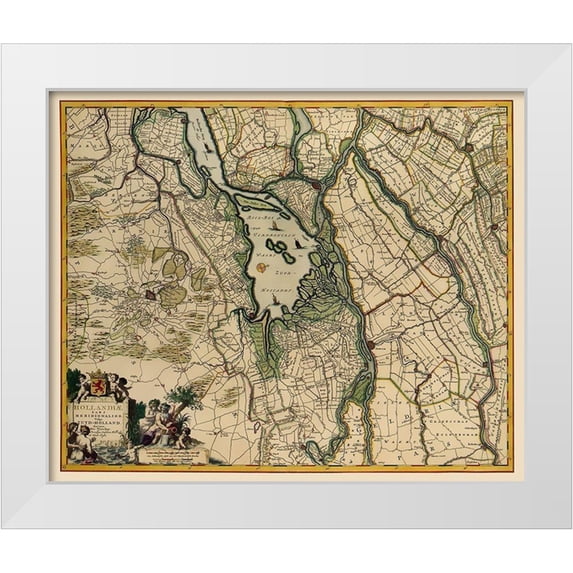 Visscher 24x20 White Modern Wood Framed Museum Art Print Titled - Southern Holland Netherlands - Visscher 1680