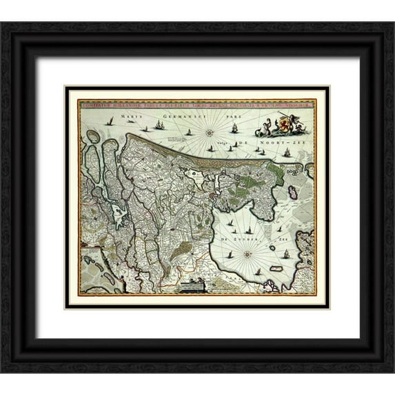 Visscher 30x26 Black Ornate Wood Framed with Double Matting Museum Art Print Titled - Europe Netherlands - Visscher