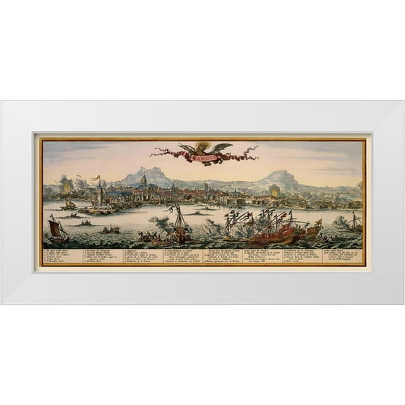 Visscher 32x15 White Modern Wood Framed Museum Art Print Titled - Heraklion Panoramic Greece - Visscher 1680