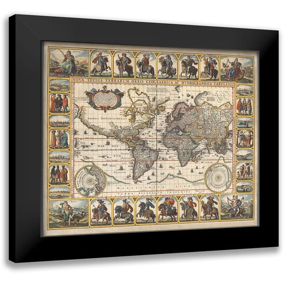 Visscher, Claes Janszoon 14x12 Black Modern Framed Museum Art Print Titled - Nova Totius Terrarum Orbis Tabula, 1652