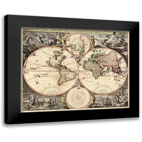 Visscher, Nicolao 24x20 Black Modern Framed Museum Art Print Titled - World Map