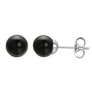 VISSEN 10mm Black Pearl Stud Earrings for Women Silver pierced Dainty Small Earrings Fashion Jewelry