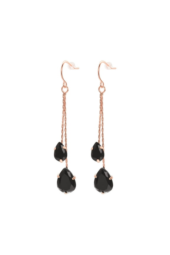 Black Cubic Zirconia Hook Earrings for Women Trendy Rose Gold Plated Long  Earrings