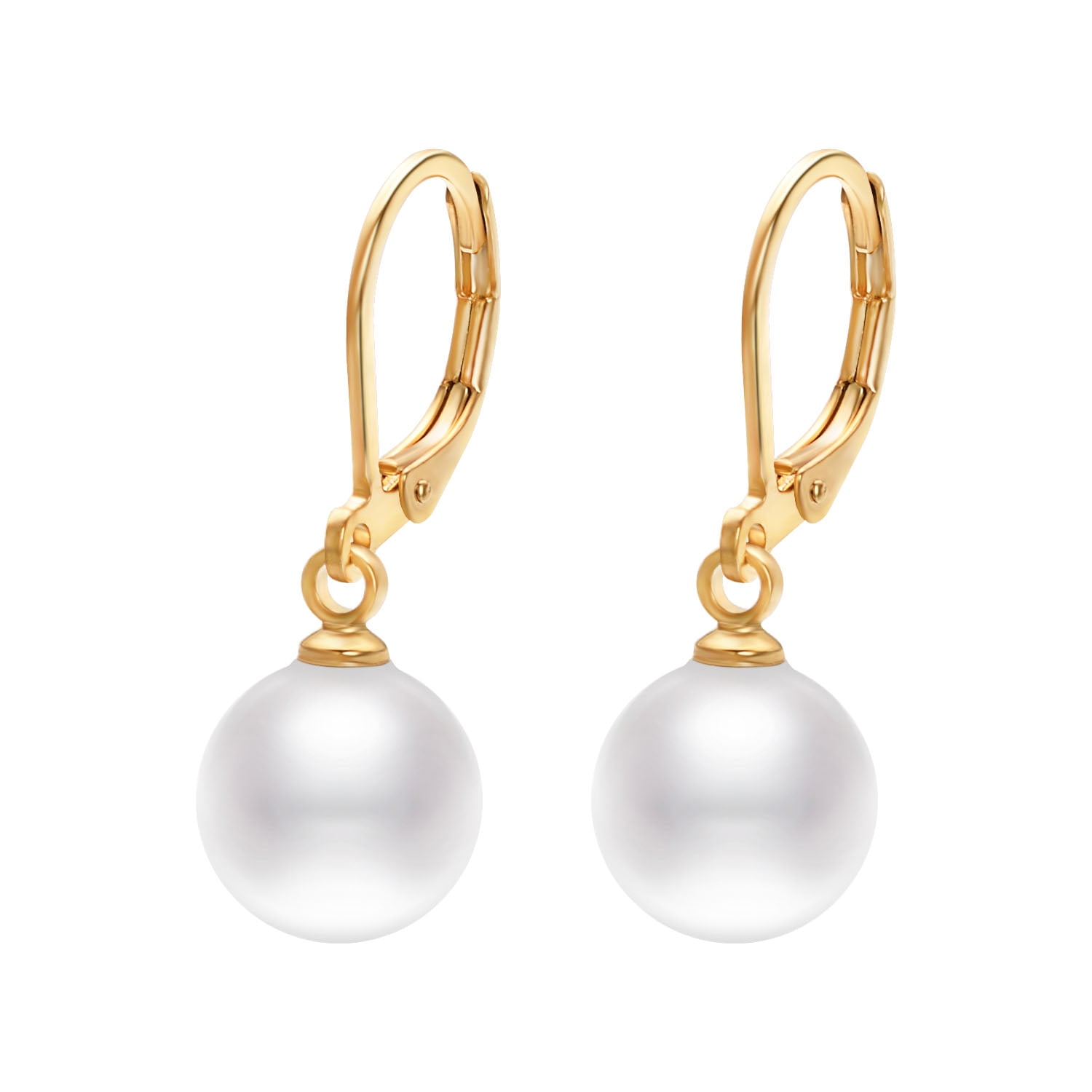 Vissen Gold Plated Pearl Earrings For Women 10mm Pearl Drop Dangle Leverback Hoop Jewelry Elegant Earring Gift