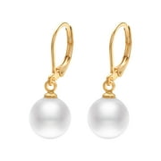 VISSEN Gold Plated Pearl Earrings For Women 10mm Pearl Drop Dangle Leverback Hoop Jewelry Elegant Earring Gift