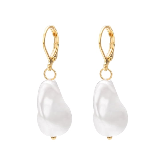 Vissen White Baroque Pearl Drop Earrings For Women Gold Plated Sleeper Hypoallergenic Earrings Jewellery