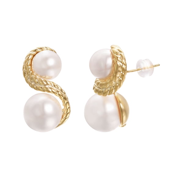 Vissen White Pearl Drop Dangle Earrings For Women Gold Plated Pierced Twist Statement Earring Elegant Jewellery