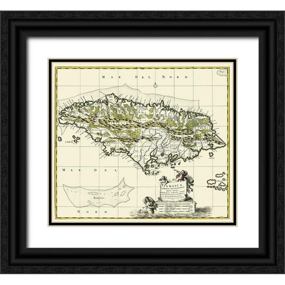 Visser 29x26 Black Ornate Wood Framed with Double Matting Museum Art Print Titled - Americae Septentrionalis Caribbean Jamaica