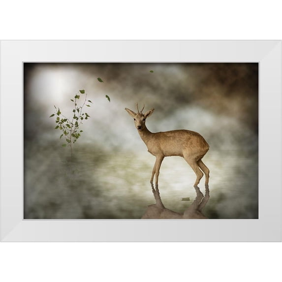 Visser, Michiel 32x23 White Modern Wood Framed Museum Art Print Titled - Young Deer