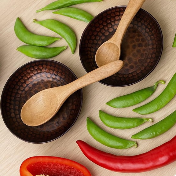 Vissmarta Pure Copper Spoon Rest Dish Bowl Counter Hammered Kitchen Utensil Holder Stove Top Cooking Accessories Countertop Handmade Solid Farmhouse Rustic Handcrafted Antique Small Set of 2 Y101