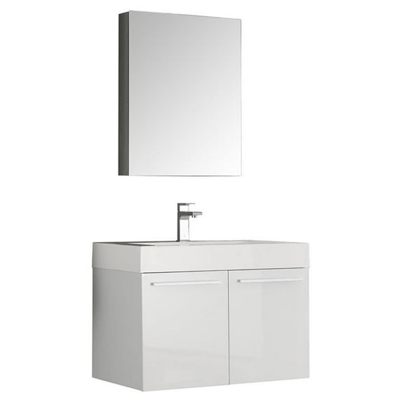 Fresca Vista 30" White Wall Hung Modern Bathroom Vanity w/ Medicine Cabinet
