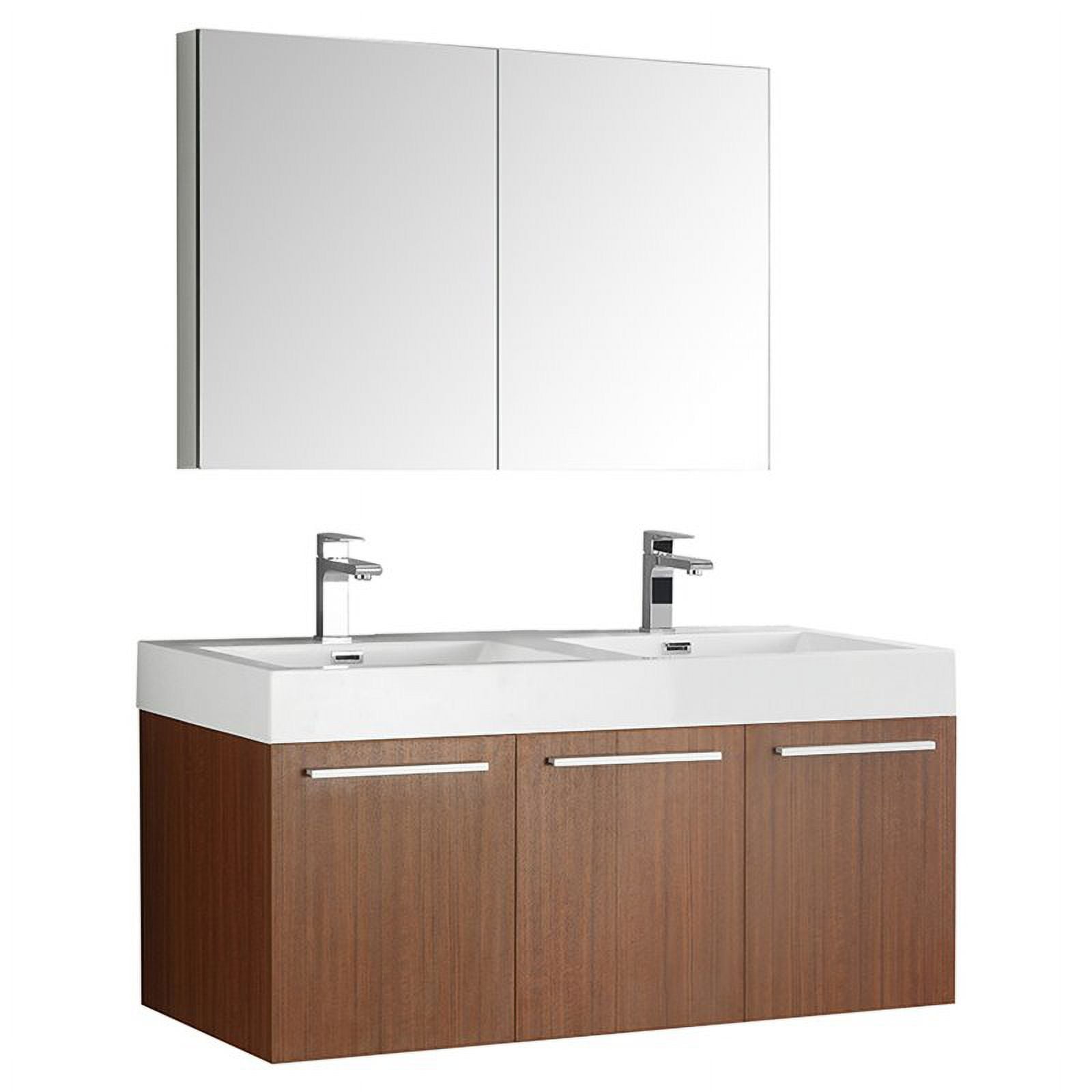 Vista 48"Teak Wall Hung Dbl Sink Bathroom Vanity & Medicine