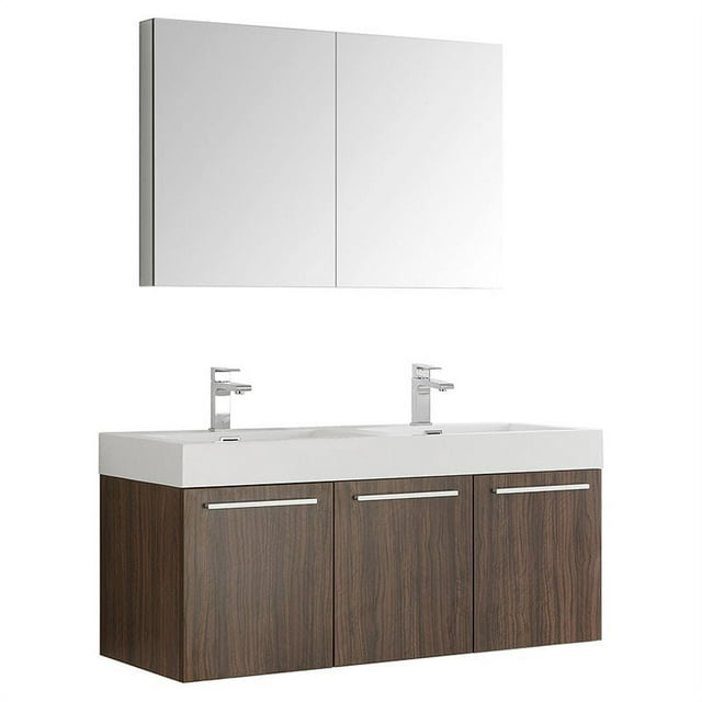 Vista 48"Walnut Wall Hung Dbl Sink Bathroom Vanity & Medicine Cabinet