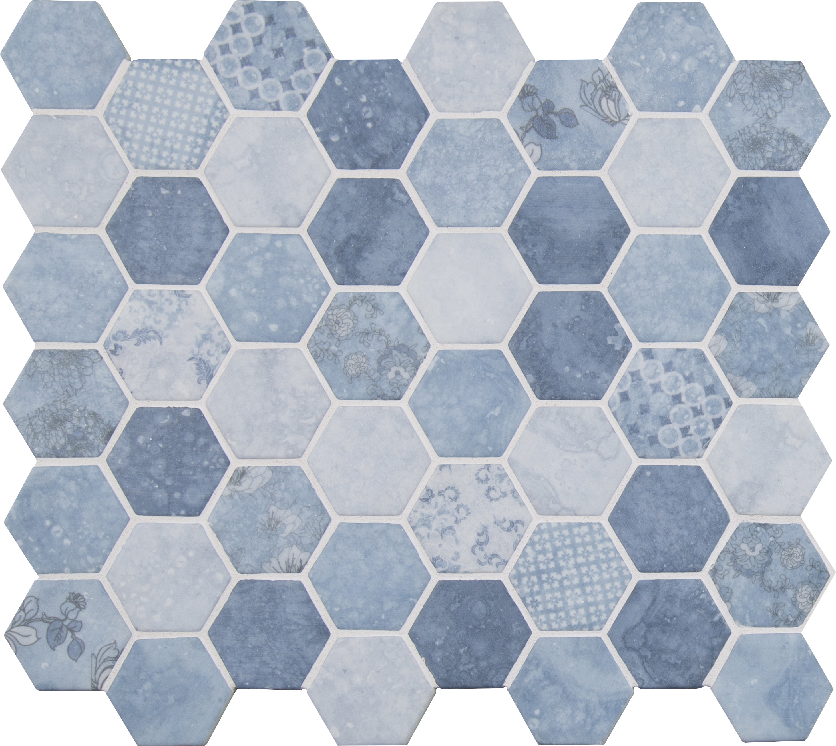 Vista Azul Hexagon 12 in. x 12 in. x 6 mm Glass Mesh-Mounted Mosaic Tile (14.7 sq. ft. / case)