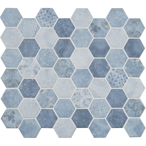 Vista Azul Hexagon 12 in. x 12 in. x 6 mm Glass Mesh-Mounted Mosaic Tile (14.7 sq. ft. / case)