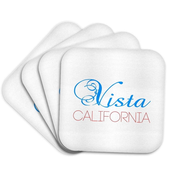 3drose, Vista, California Blue and Red Text. Home Town Patriot Design, Set of 4 Coasters - Soft