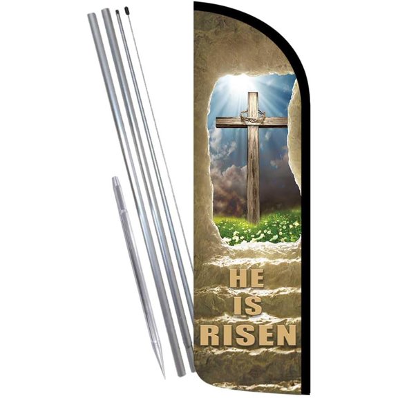 Vista Flags EASTER He Is Risen Premium Windless Feather Banner Flag Kit (Flag, Pole, & Ground Mt)$$Other