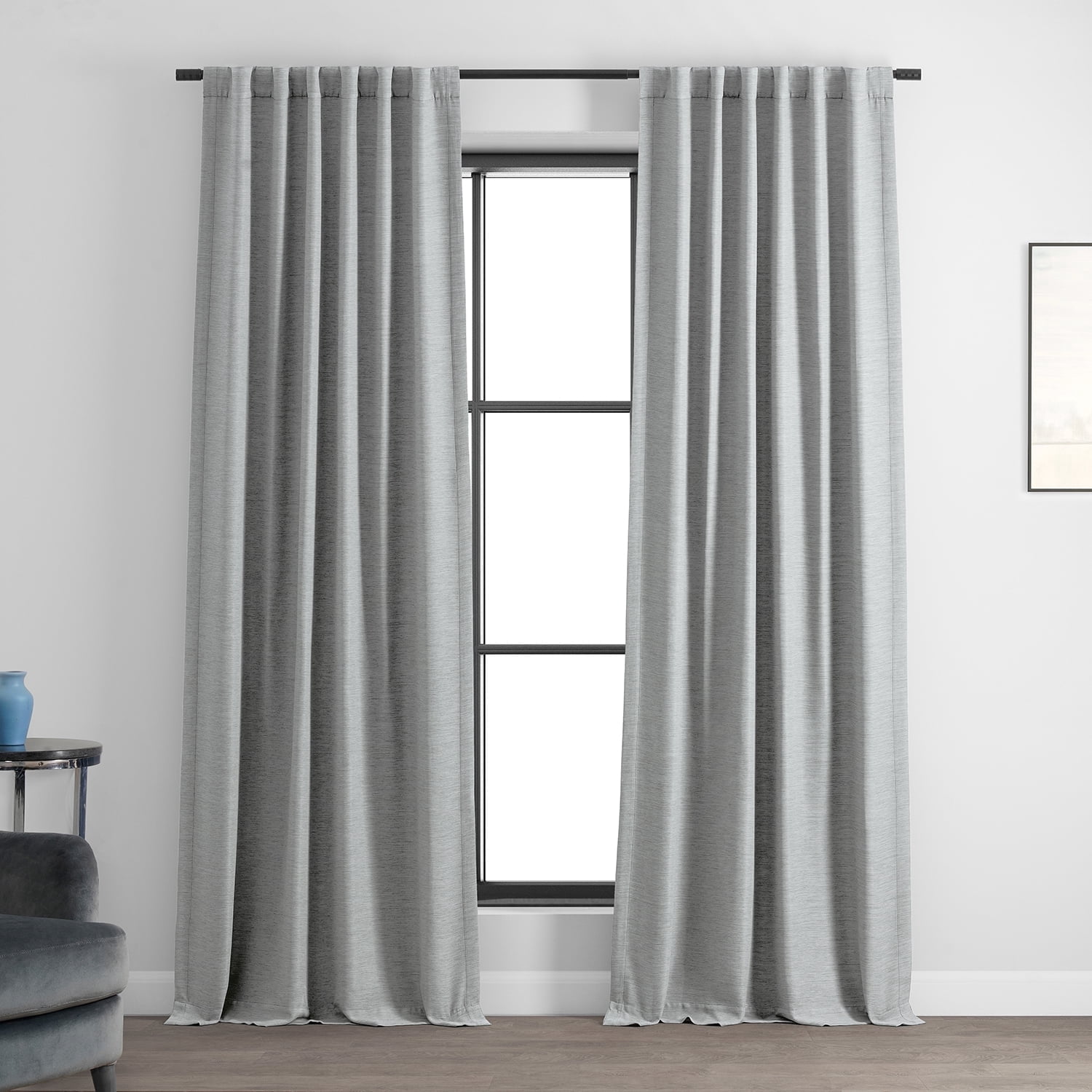 Half Price Drapes Vista Grey Bellino Textured Faux Linen Room Darkening Curtains For Bedroom & Living Room Curtains(1 Panel), Curtains 120 Inches Long, 50W X 120L