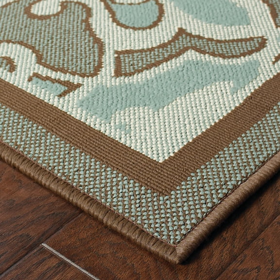 Vista Home Malta Porch Traditions Indoor/ Outdoor Loop Pile Area Rug Blue/Brown 6'7" x 9'6" 6' x 9' Outdoor, Indoor Living Room, Patio Brown