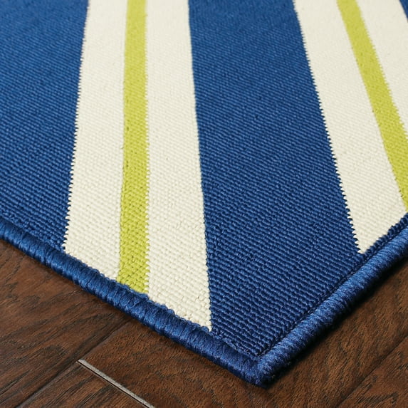 Vista Home  Rio Mar Diagonal Stipe Indoor/ Outdoor Area Rug Navy/Lime Green 8'6" x 13' 9' x 12' Outdoor, Indoor Patio, Dining Room Navy, Ivory Runner,