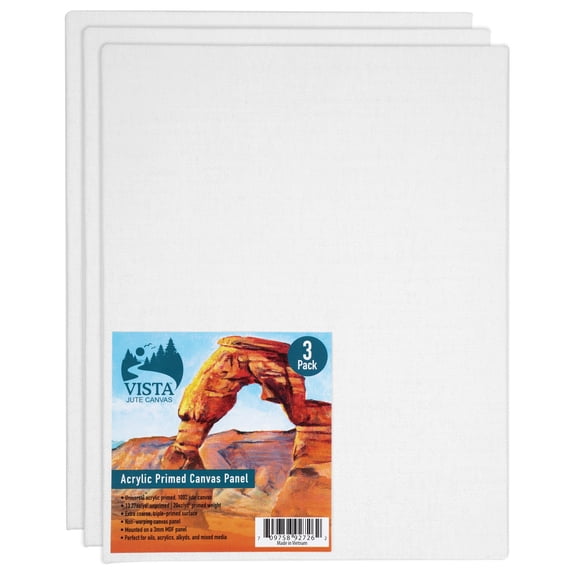 Vista Jute Acrylic-Primed Canvas Panels - 9"x12", 3 Pack - Blank Canvas for Traditional Oils, Eco Friendly, 100% Jute, Triple-Primed, Extra Coarse Texture, Ideal for Dry Brush and Impasto Techniques
