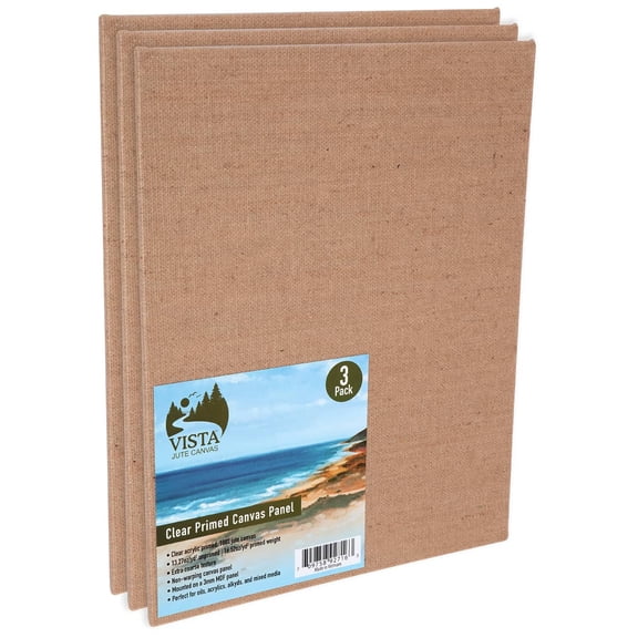 Vista Jute Clear-Primed Canvas Panels - 8"x10", 12 Pack - Blank Canvas for Traditional Oils, Eco Friendly, 100% Jute, Double Primed, Extra Coarse Texture, Ideal for Dry Brush and Impasto Techniques
