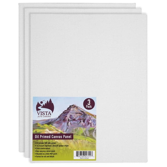 Vista Jute Oil-Primed Canvas Panels - 6"x8", 3 Pack - Blank Canvas for Traditional Oils, Eco Friendly, 100% Jute, Triple Primed, Extra Coarse Texture, Ideal for Dry Brush and Impasto Techniques