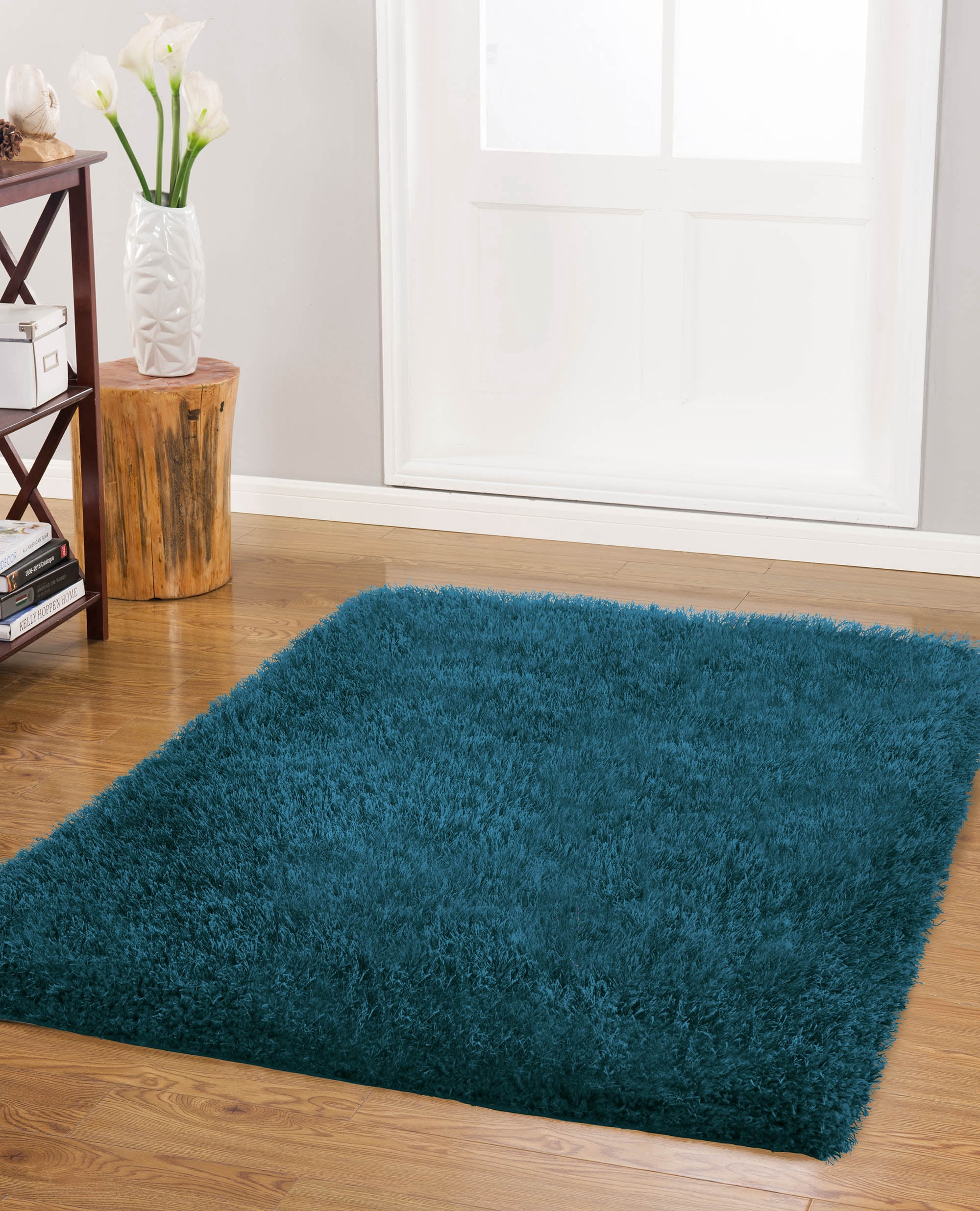 Vista Living Shag Rug Collection Solid Print Contemporary Area Rug, Blue