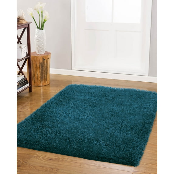 Vista Living Shag Rug Collection Solid Print Contemporary Area Rug, Blue