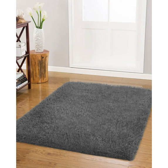 Vista Living Shag Rug Collection Solid Print Contemporary Area Rug, Gray