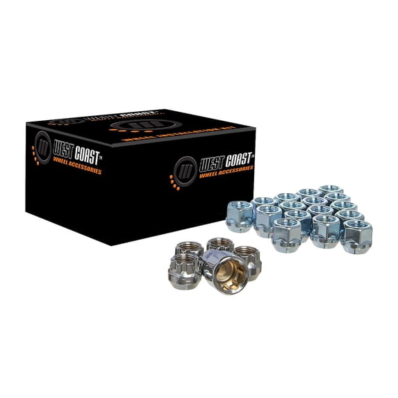 WestCoast Wheel Accessories 32pc Chrome Lug Nut Kit - Fit for Trucks & SUVs - 14x1.5 Open Bulge Acorn Style
