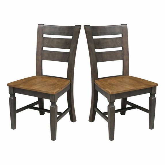 Vista Solid Wood Ladderback Chair - Set of 2 Chairs in Hickory/Washed Coal