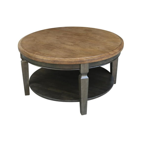 Vista Solid Wood Round Coffee Table in Hickory/Washed Coal