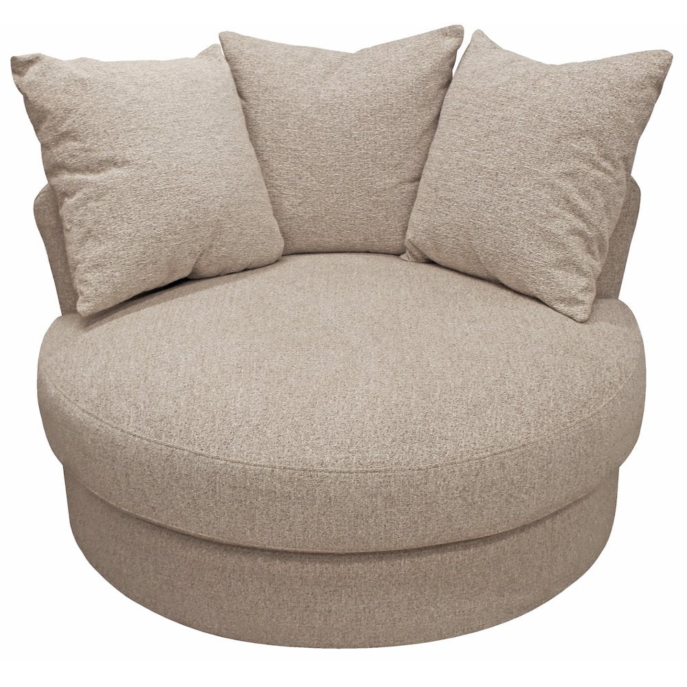 Beige Linen Swivel Chair-and-a-Half with Toss Pillows