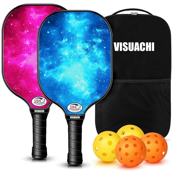 VCBAVC Pickleball Paddles Set of 2, Fiberglass Pickleball 2 Pack with 4 Balls 1 Backpack Bag