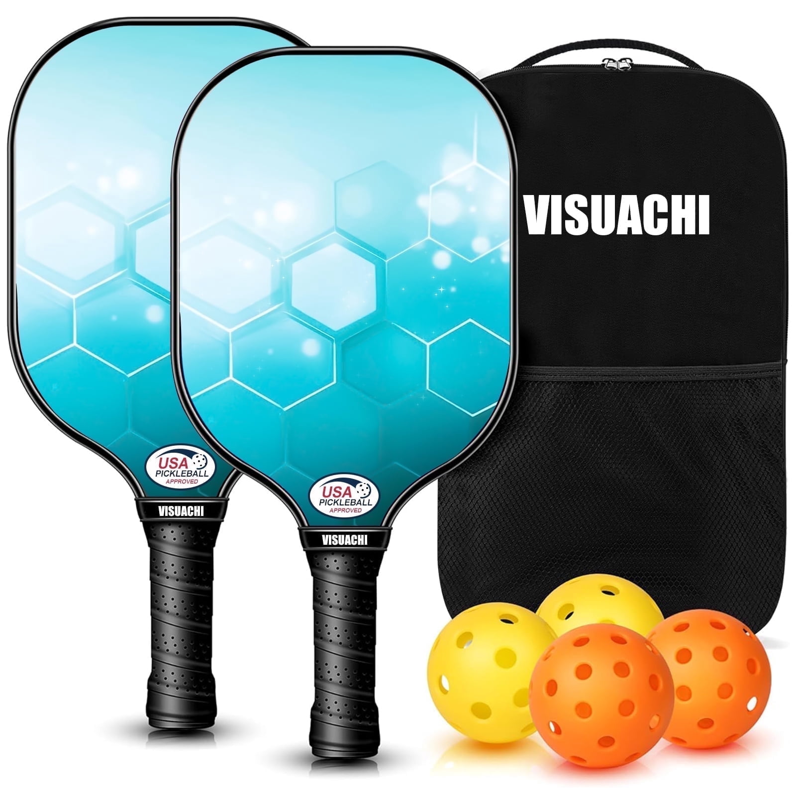 VCBAVC Pickleball Paddles Set of 2, Fiberglass Pickleball 2 Pack with 4 Balls 1 Backpack Bag