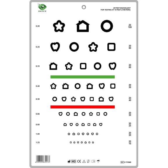 Visual Acuity Eye Chart for KIDS with Red Green Bars