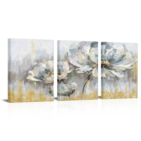 Visual Art Decor 12x16 Framed Floral & Gold Foil Texture Modern Canvas Art Prints