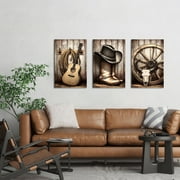 Visual Art Decor 3 Piece 16x24 Framed Canvas Wall Art Set Clearance Picture Painting Cowboy Boot and Western Hat Modern Home Decor Prin Poster Ready to Hang Artwork
