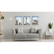 Visual Art Decor 3 pieces Framed Canvas Wall Art Clearance Lighthouse Modern Beach Wall Art Prints Pictures Posters Artwork Nautical Seagulls Lighthouses Boats Coastal Framed Decoration