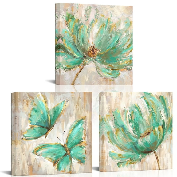 Visual Art Decor Abstract Flower Painting Framed Canvas 12" x 12" Painting Canvas Art Prints Set of 3