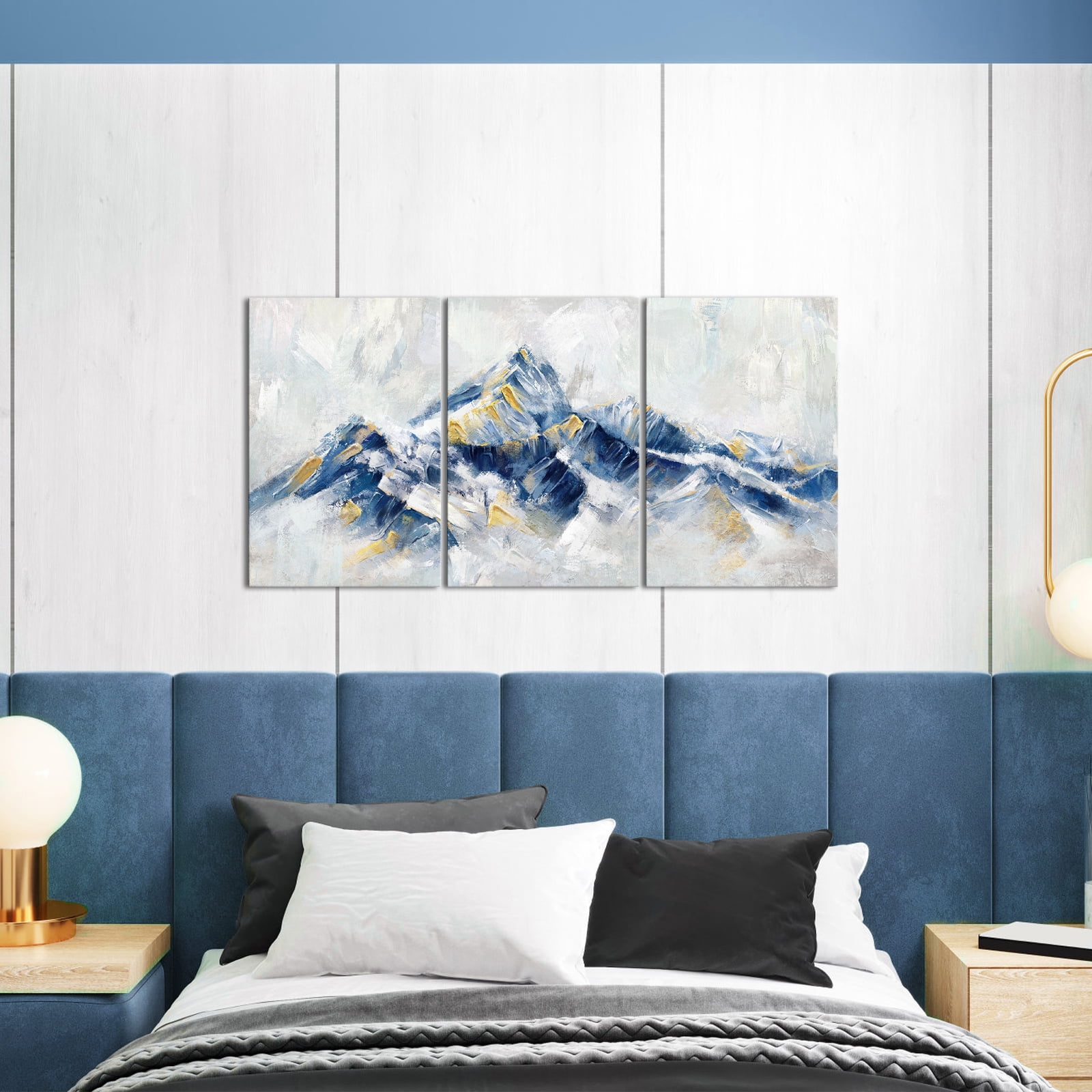 Visual Art Decor Blue Decor Large Abstract Framed Canvas Wall Art 3 Piece Mountain Landscape Bedroom Living Room Home Decorations Paintings Pictures Prints Modern Artwork 16"x 24"x 3 Pcs