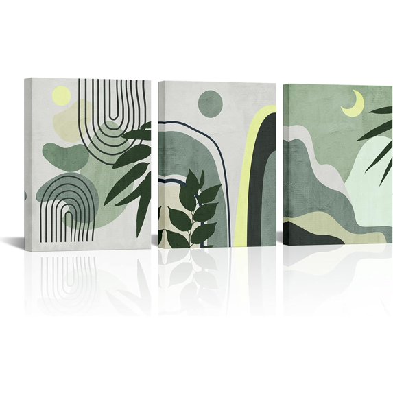 Visual Art Decor Boho Wall Art Bohemian Wall Decor Bathroom Art Wall Decor Boho Decor Framed Canvas Artwork Ready to Hang (Sage Green)12x16inchx3 Pieces