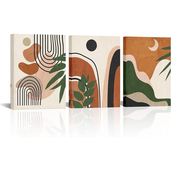 Visual Art Decor Boho Wall Art Bohemian Wall Decor Bathroom Art Wall Decor Boho Decor Framed Canvas Artwork Ready to Hang (Terracotta)12x16inchx3 Pieces