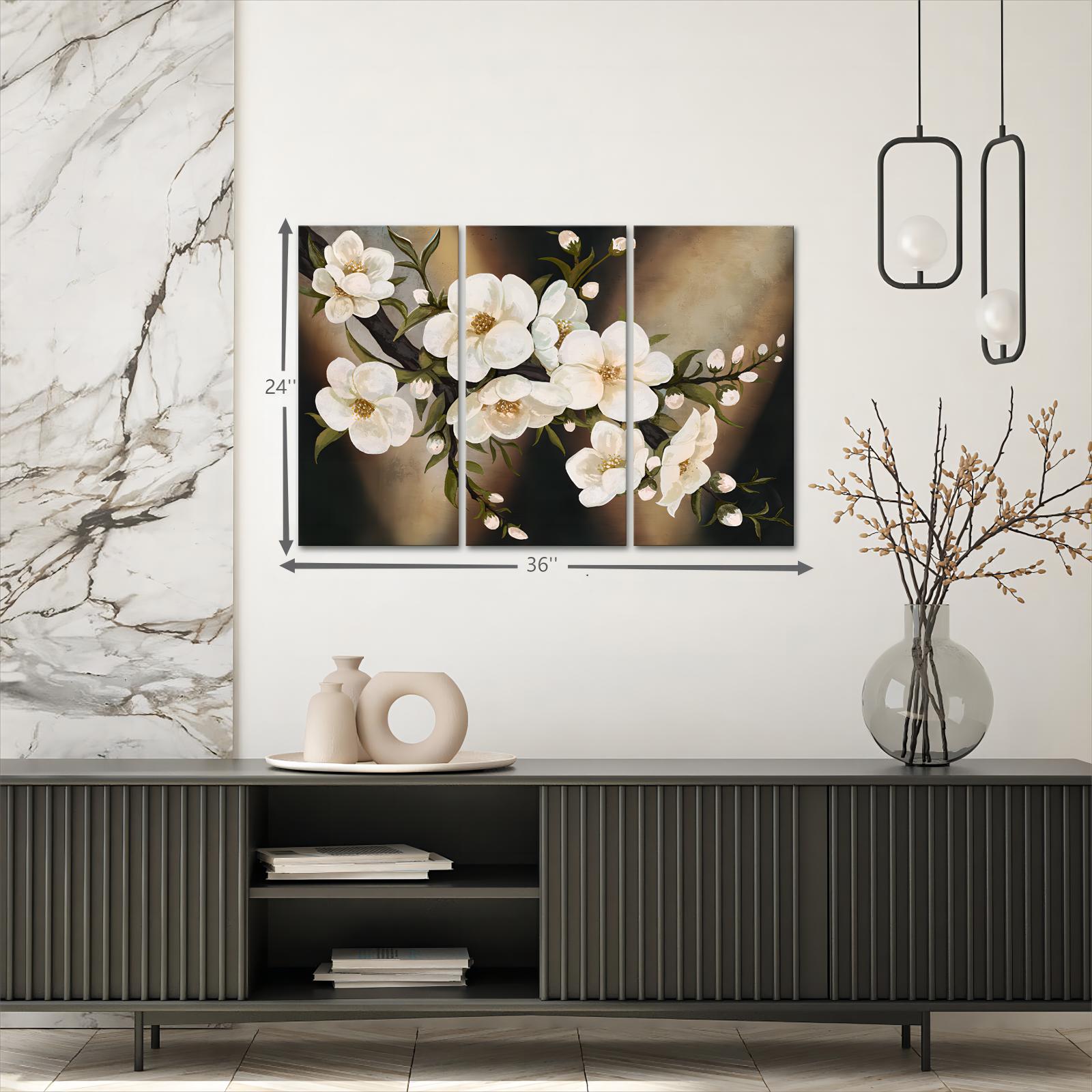 Visual Art Decor Cherry Blossom 3 Pieces 12x24 inch Botanical Framed Wall Art Clearance Painting Brown White Tree Flower Bedroom Print Poster Modern Home Decoration Picture Artwork