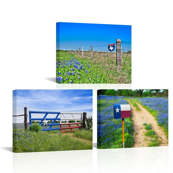 Visual Art Decor Farmhouse Canvas Wall Art Vintage Barn Painting 12"x16." Framed Set of 3