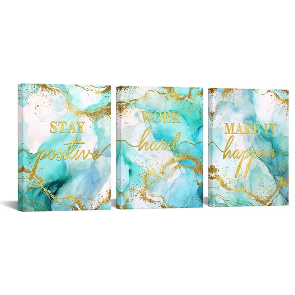Visual Art Decor Stay Positive, Work Hard, Make It Happen 12" x 16" Framed Painting Canvas Art Prints Set of 3