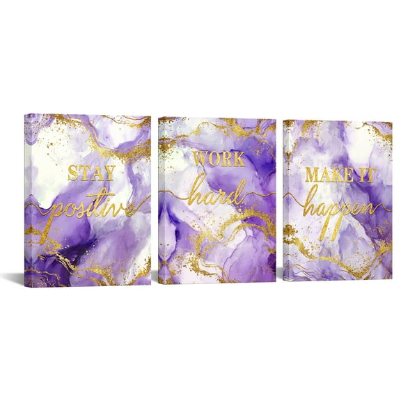 Visual Art Decor Stay Positive, Work Hard, Make It Happen 12"x16" Framed Canvas Art Prints - Set of 3