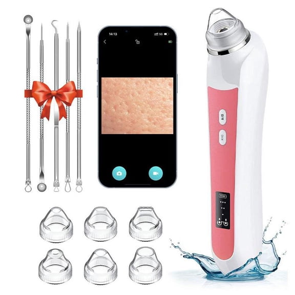 Visual Blackhead Remover, Pore Vacuum Cleaner with 5MP Camera & App Connection, LCD Display USB Rechargeable Facial Cleansing Tool with 6 Suction Heads for Skin Care